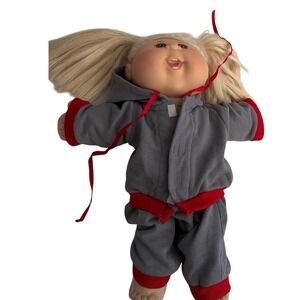 Cabbage Patch Kids Doll Blonde Pigtails‎ Grey Red Fleece Jumpsuit 2014